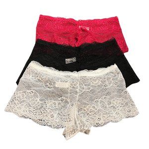 3pcs Floral Lace Panties, Soft & Comfortable Scallop Trim Panties
